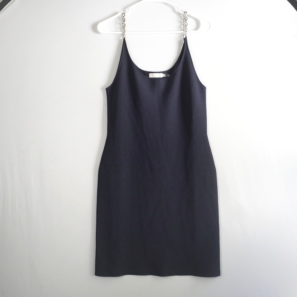 Ramy Brook LG Sleeveless Navy Blue Dress Chain Strap Sheath‎ Bodycon Stretch EUC